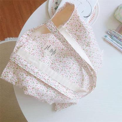 Cotton Canvas Tote Bag Reusable Soft Grocery Cloth Bag Floral Shoulder Bag for Beach Travel Shopping