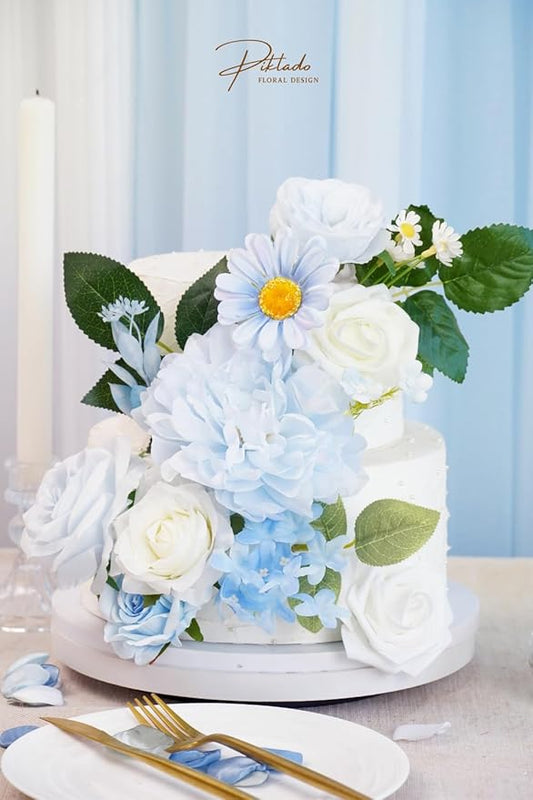 Artificial Flower Combination Box Set Artificial Flower Loose Leaves and Stems DIY Wedding Center Bouquet Bride Wedding Baby Shower(Fresh Light Blue)