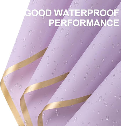WRAPAHOLIC 20 Sheets Flower Wrapping Paper - 22.4 x 22.4 inch Gold Trim Purple Water-Resistant Floral Bouquet Wrapping Paper, Florist Supplies Packaging Paper for Wedding Birthday Gift DIY