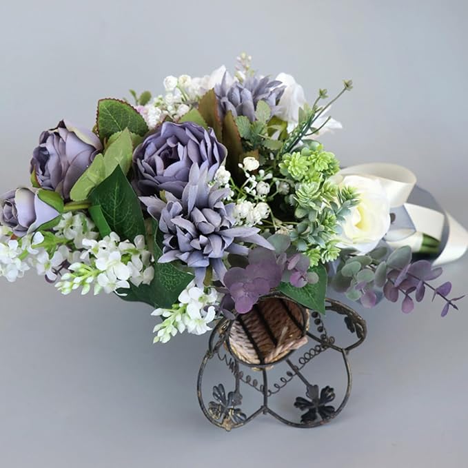 S_SSOY Wedding Bouquet Bride,Bride Bridal Bouquet Bridesmaid Artificial Flowers for Ceremony Anniversary Party Bridal Shower Decoration Wedding Bouquets (Purple)
