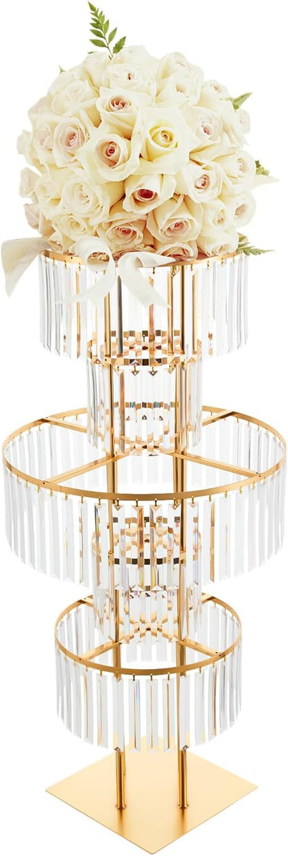 110cm/43in Tall Centerpieces for Table, 1-Pack Large Gold Vases with Hanging Crystal Tassels, Acrylic Flower Stand for Wedding, Banquet, Conference