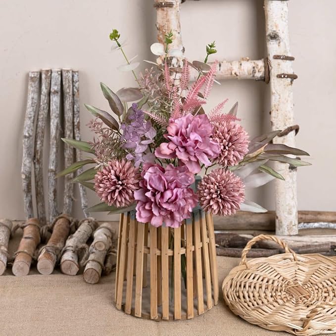 KIRIFLY Artificial Fake Flowers Plants Silk Flower Arrangements Wedding Bouquets Decorations Plastic Floral Table Centerpieces for Home Kitchen Garden Party Décor (Rose Pink)