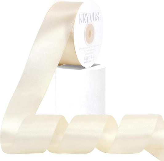 Double Faced Cream Satin Ribbon, 1-1/2 Inch X 25 Yards Polyester Ribbon for Gift Package Wrapping, Crafts, Bow Making, Sewing, Flower Bouquet, Wedding Party Decor