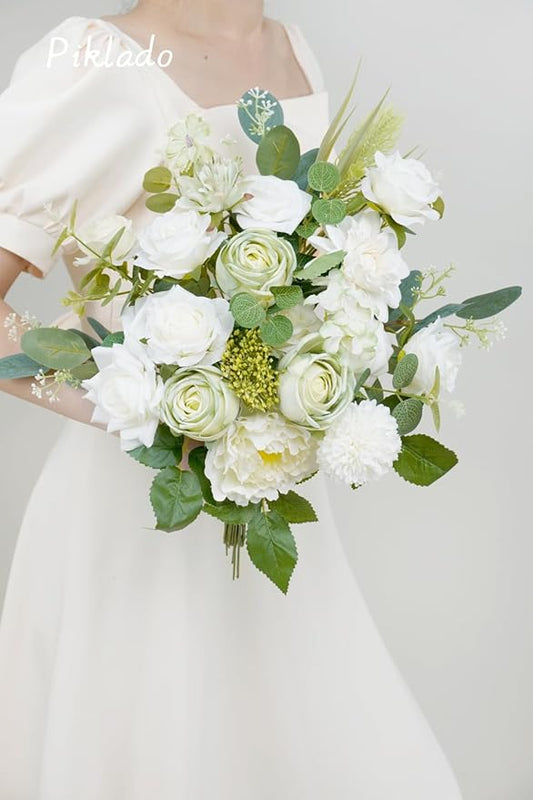 Artificial Flower Combination Box Set Artificial Flower Loose Leaves and Stems DIY Wedding Center Bouquet Bride Wedding Baby Shower（White）