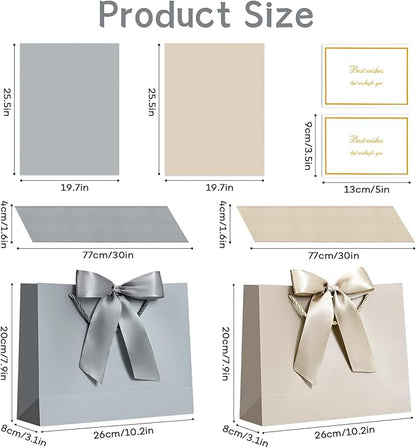 JMANNI Gift Bags, Medium Gift Bags for Presents with Bow Ribbon, Party Bags with Handles 4 Tissue Papers and 2 Cards for Weddings, Birthday, Party, Celebration, Christmas(Brown-Silver 2Pcs)