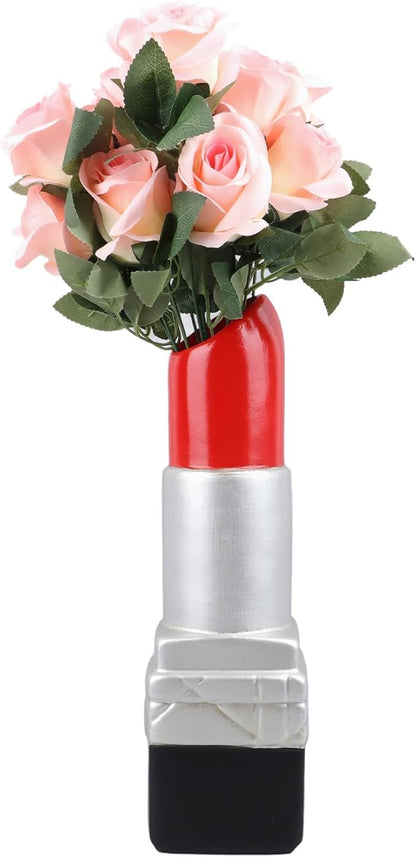 Creative Lipstick Shape Vase, Modern Flowers Pot Unique Vase Beautiful Resin Exquisite Realistic Lipstick Shape Decorative Vase for Book Shop Coffee Shop (Silver)