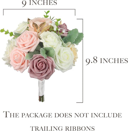 Rinlong 1Pc Dusty Pink Bridesmaids Bouquet Artificial Wedding Bouquets for Bridesmaid Silk Bouquet for Homecoming Prom