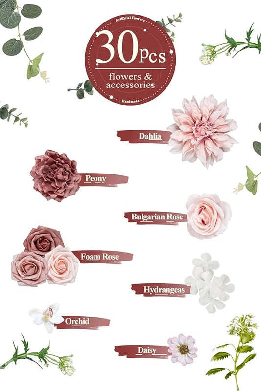 TINGE TIME Artificial Flowers Dusty Rose & Cream Flower Combo for DIY Wedding Bouquets Table Centerpieces Arrangements Party Baby Shower Home Spring Decorations