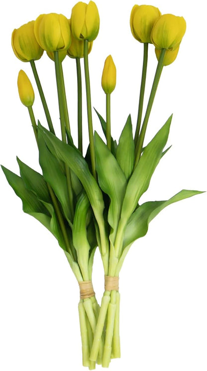 10 Pack Real Touch Tulips Artificial Flowers, 15.7 Inch Bendable Latex Tulips - No Maintenance Faux Flowers for Vase, Home Decor, Wedding Centerpiece (Yellow)