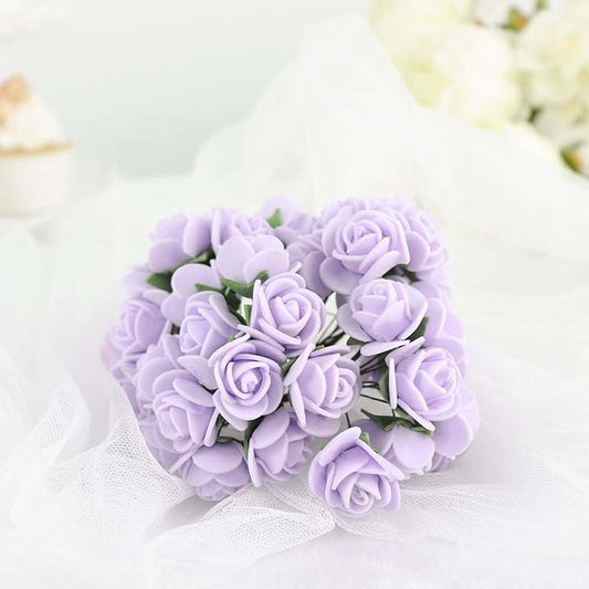 Efavormart 48 Roses | 4" Tall Lavender Real Touch Artificial DIY Foam Rose Flowers with Stem, Craft Rose Buds
