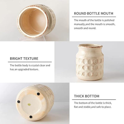 Ceramic Flower Vases for Home Decor Rustic Ideal Shelf Decor Table Décor, 6 Inch Ceramic White Vase for Flowers, Neutral Cream Vases for Mantel, Shelf, Living Room, Table Decoration, Beige