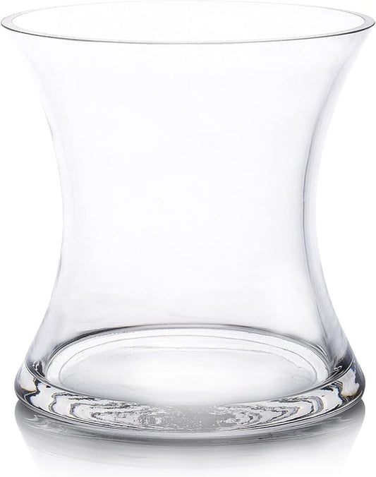 Enova Floral Unique Bouquet Vase, 7" W 7" H, Clear Short Hurricane Concave Flowers Glass Vase for Home Wedding Event Decor (1 Piece)