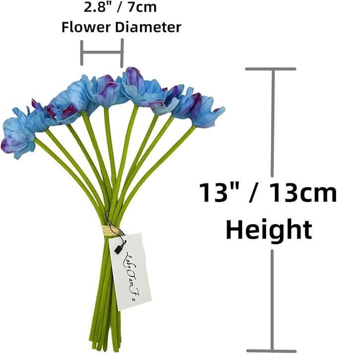 10 PCS High Quaulity Fresh Artificial Mini Real Touch PU/Latex Corn Poppies Decorative Silk Fake Artificial Poppy Flowers for Wedding Holiday Bridal Bouquet Home Party Decor (Blue)
