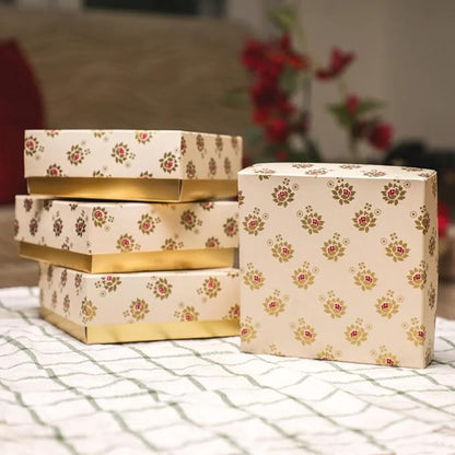 Desi Favors Floral Printed Sweet Boxes for Indian Sweets, Cookies, Goodies, Mithai, Candy, Gift Boxes with Lids Bulk, Handmade Bulk Mithai Box, Favor Boxes for Wedding, 2.95x5.51 Inch (Pack of 4)