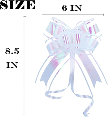 Pull Bows for Gift Wrapping, Large Iridescent White Gifts Bow for Presents Package, Baskets, Christmas, Wedding, and Party Decor(6 inches, 10 PCS)