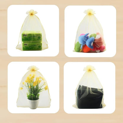 QIANHAILIZZ 50 Pack 12 x 16 Inch Drawstring Jewelry Gift Organza Bags Plant Covers Plants Protection Bag D5B (A-GOLD)