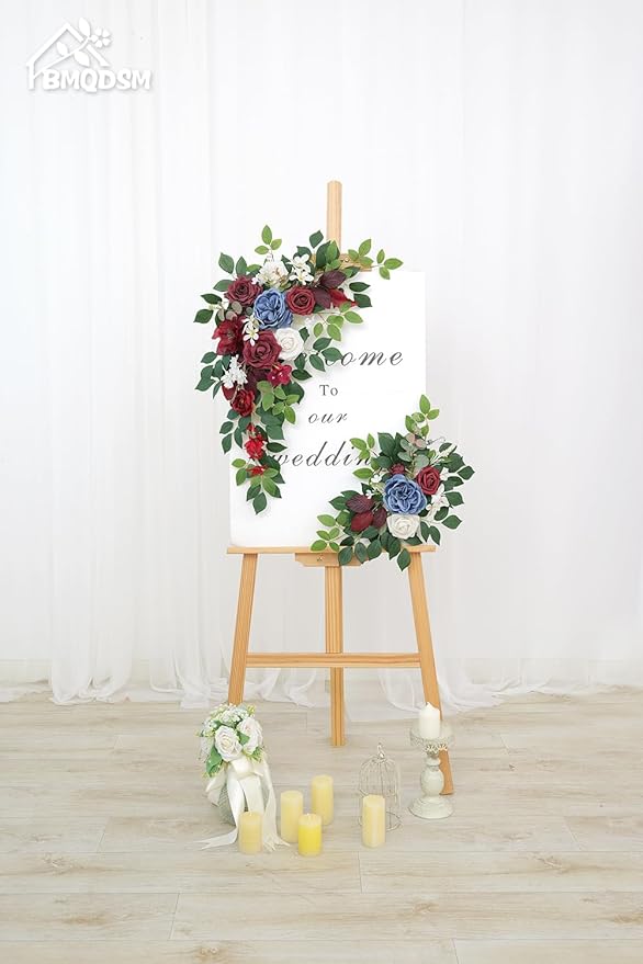 Pack of 2 Artificial Flowers for Backdrop Decoration, Wedding Arch Flowers,Reception Welcome Sign, Eucalyptus Garland, Suited to Aisle Decor and Wedding Arches(Red and Blue)