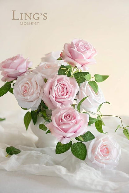 Ling's Moment Artificial Flowers 16pcs Blush Pink Silk Roses with Stems Real Look, 3.5" Fake Ombre Slate Pink Vendela Roses Bulk for DIY Wedding Bouquets Centerpieces Party Baby Shower Home Decoration