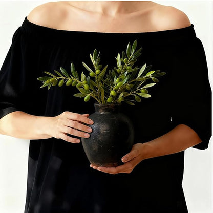Ceramic Vase, 6 inch Minimalist Rustic Farmhouse Terracotta Vase for Home Decor, Table, Living Room, Entryway, Shelf, Mantel Decoration (Black)