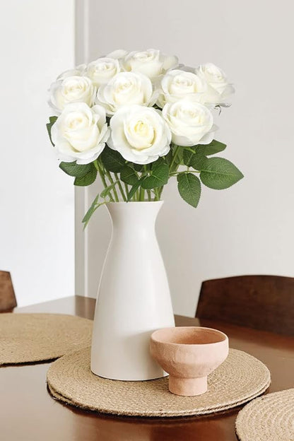 12pcs Roses Artificial Flowers Ivory Silk Roses with Long Stems Fake Flowers for Wedding Bouquet Centerpices Decorations Party Bridal Baby Shower Home Decor