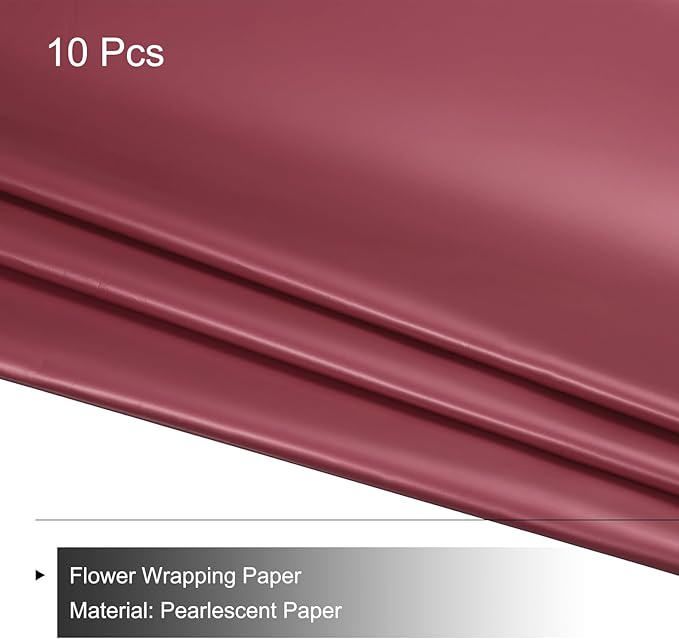MECCANIXITY Pearlescent Film Flower Wrapping Paper 22.8x22.8 Inch Waterproof for DIY Crafts, Gift/Gift Box Packaging Cherry Red Pack of 10