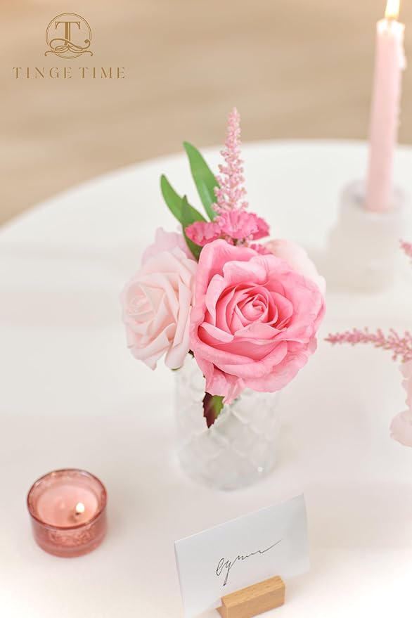 TINGE TIME Artificial Flowers Hot Pink Flower Combo for DIY Wedding Bouquets Table Centerpieces Arrangements Party Baby Shower Home Decoration Valentine's Day