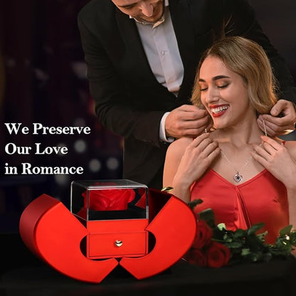 Emibele Preserved Rose Gifts for Women, Eternal Flower Rose Box with Heart Necklace, Romantic I Love You Gifts for Her Women Wife Mom Grandma on Valentines Mothers Day Birthday Anniversary