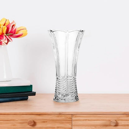 CS Crystal Vase 12-inch high, Water Ripple Design, for Flowers & Decor. Lovely Nice Shiny Piece. Perfect as a Gift, Suitable for All Occasions.