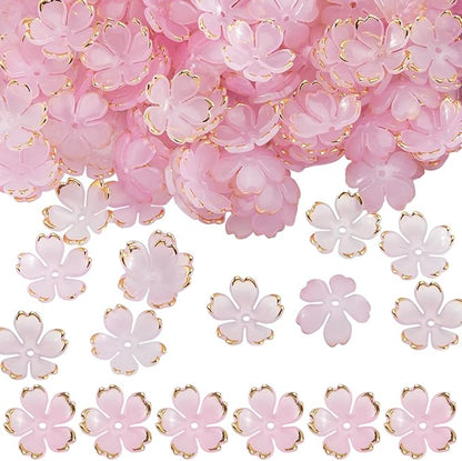 SUNNYCLUE 1 Box 200pcs Flower Bead Caps Floral Spacer Beads Pink Acrylic Cherry Blossom Sakuras Spring 5-Petal Gradient Flowers Bead Bulk for Jewelry Making Bracelets Necklaces Craft Supplies