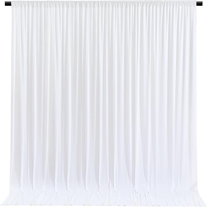 White Backdrop Curtains 10 Panels, 10 Feet Wrinkle-Free Polyester Photography Backdrop Drapes for Wedding Baby Shower Party Background Backdrop Stand- 10FTX40FT