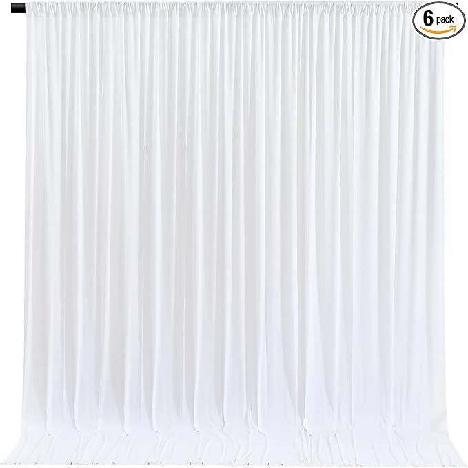 White Backdrop Curtains 6 Panels, 10 Feet Wrinkle-Free Polyester Photography Backdrop Drapes for Wedding Baby Shower Party Background Backdrop Stand- 24 X10FT (White)