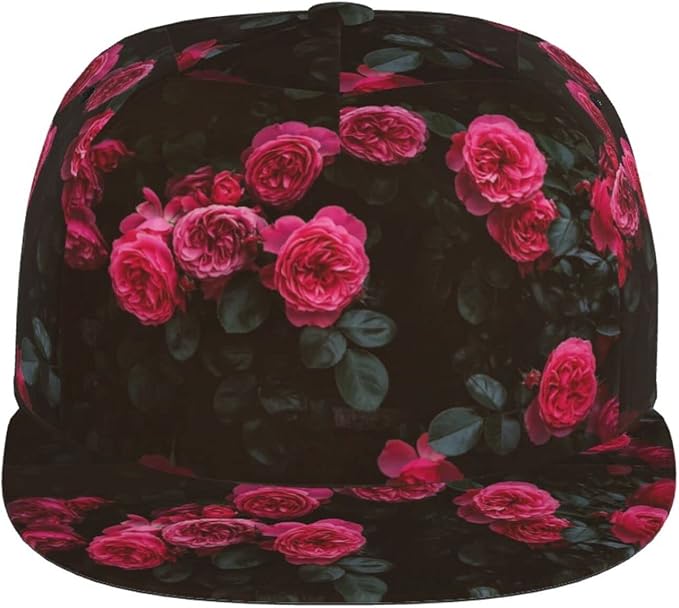 ASYG Rose Baseball Cap Women Hat Fashion Flat Bill Brim Flowers Adjustable Hats Cute Cap