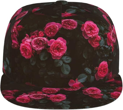 ASYG Rose Baseball Cap Women Hat Fashion Flat Bill Brim Flowers Adjustable Hats Cute Cap