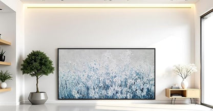 Yihui Arts Blue White Flower Painting - Modern Aesthetic Floral Artwork for Home Decor