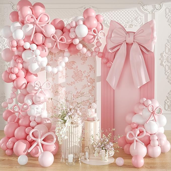 Arch Backdrop Cover Baby in Bloom Baby Shower Arch Stand Spandex Fabric Cover Blue Flowers Floral Pink Bows Girls Birthday Party Baptism Decorations (4X7.2ft,G-4032)