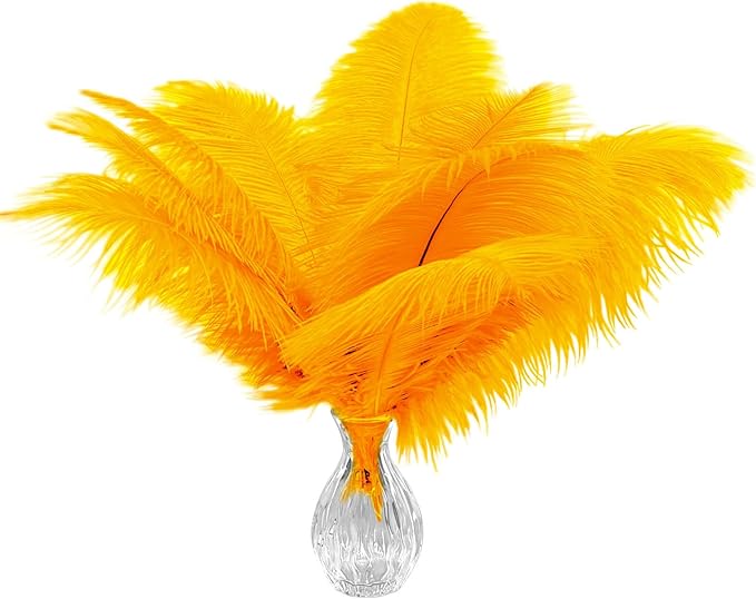 Piokio 20 pcs Natura Gold Ostrich Feathers 12-14 inch(30-35 cm) Bulk for Wedding Party Centerpieces and DIY Clothes Decoration, Gatsby Decorations