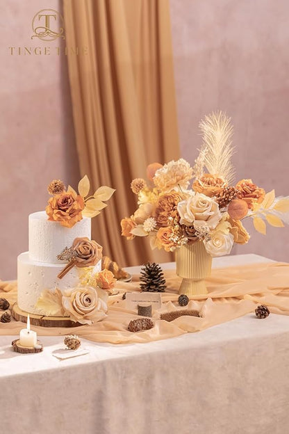 TINGE TIME Fake Flowers Artificial Flowers Peonies Bulbous Chrysanthemum Daisy Hydrangea Sunflower Violets Dahlia Daffodils Epiphyllum Orchid Cherry Blossom Camellia Leyaron (Nude Color & Pale Coffee)