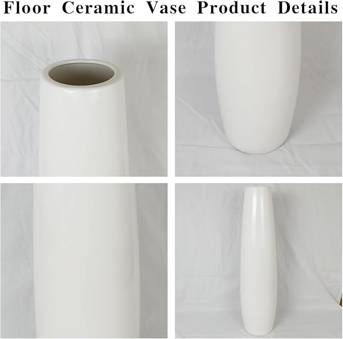 Ceramic White Floor Vase 17.7 Inches Tall Flower Holder Decorative Large Vases for Table Centerpieces Shelf Home Decor Living Room Branches Sky-Dried Flower Arrangement Simple Decorative