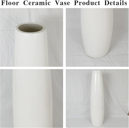 Ceramic White Floor Vase 17.7 Inches Tall Flower Holder Decorative Large Vases for Table Centerpieces Shelf Home Decor Living Room Branches Sky-Dried Flower Arrangement Simple Decorative