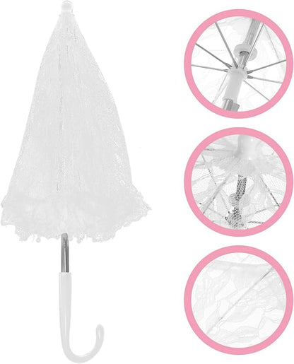 Lace Umbrella Parasol Floral White Umbrella Vintage Wedding Bridal Umbrella Photography Scene Props for Baby Shower Bridal Decorations Assorted Color A