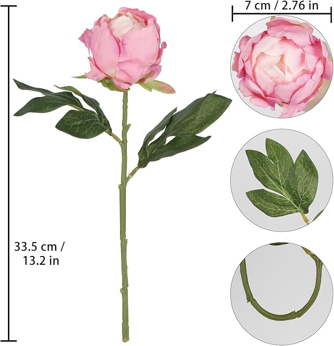 10pcs Pink Peonies Artificial Flowers Fake Silk With Single Stem for Wedding Table Centerpieces Home Decorations Bridal Bouquets Floral Arrangements (Deep Pink)