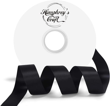 Humphrey's Craft 1 Inch Black Double Faced Satin Ribbon - 50 Yards Variety of Color for Crafts Gift Wrapping DIY Bows Bouquet Decoration Sewing Christmas Tree Wedding and Invitation Card.