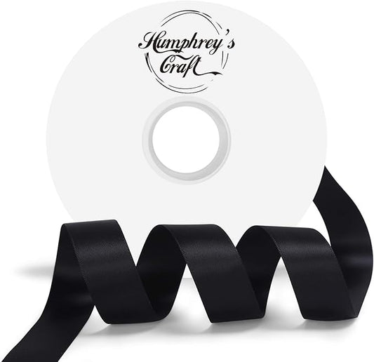 Humphrey's Craft 1 Inch Black Double Faced Satin Ribbon - 50 Yards Variety of Color for Crafts Gift Wrapping DIY Bows Bouquet Decoration Sewing Christmas Tree Wedding and Invitation Card.