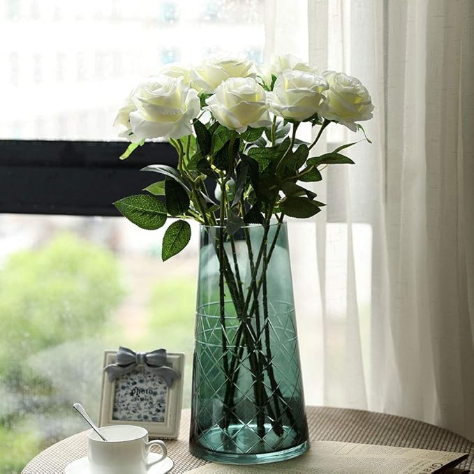 Nubry Artificial Silk Rose Flower Bouquet Lifelike White Fake Rose for Wedding Home Party Decoration Event Gift 10pcs (Off White)