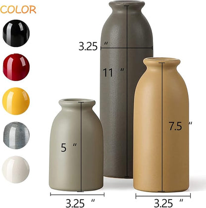 CWLWGO-Ceramic Matte Vase for Home Decor, Modern and Minimalist Decorative Vases Set. Farmhouse Decor,Living Room Tabletop, Bookshelf Centerpiece Decoration,Boho Decor.（Matte Multi）.