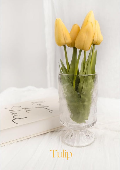18in Artificial Tulip Flowers, 5 Pcs Realistic Soft Latex Faux Tulips with Bendable Stems for Home Office Kitchen Decor, Wedding, Party, Vase Arrangement- Yellow