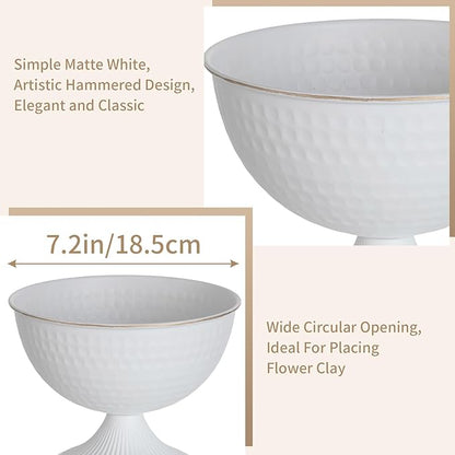 Sziqiqi Urn Vases for Wedding Centrepiece - 6in High White Metal Vase Set of 2 Small Vintage Flower Arrangement Pots for Table Centrepieces Elegant Hammered Vase for Christmas Anniversary Party