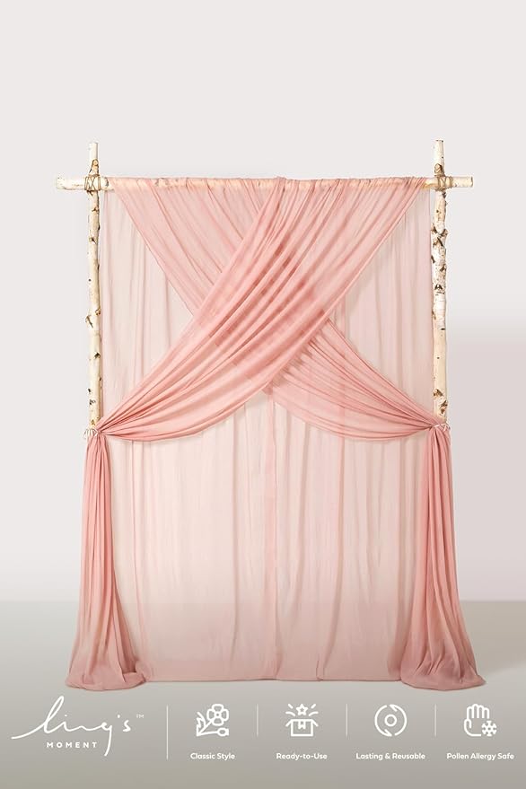 Ling's moment Pink Backdrop Curtains, 10Ft x 23Ft Red Clay Long Sheer Wrinkle-Free Background Backdrop Curtain&Table Cloth for Birthday Party Wedding Baby Shower Photo Booth Decor
