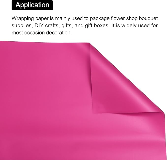 MECCANIXITY Pearlescent Film Flower Wrapping Paper 22.8x22.8 Inch Waterproof for DIY Crafts, Gift/Gift Box Packaging Deep Pink Pack of 20