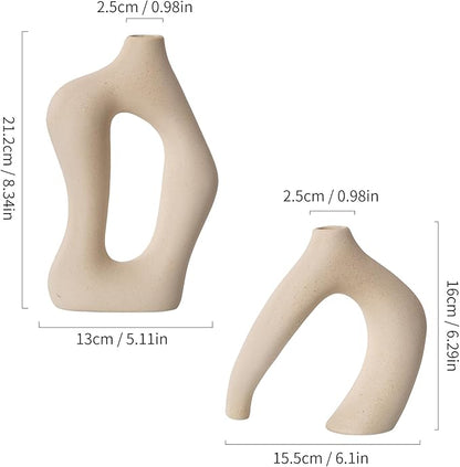 Ceramic Vase Set of 2, Farmhouse Decor Cream White Cute Vases for Home Kitchen Bedroom Office Living Room Centerpiece Table Shelf Desk Decorations, Housewarming Gifts for Women Men
